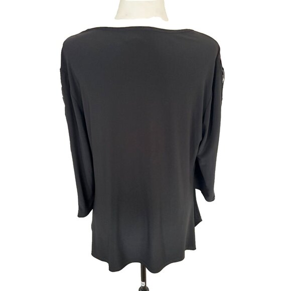 JOSEPH RIBKOFF Top Feature Sleeve Jersey Knit Hankerchief Hem Black Size 14? - Picture 6 of 7